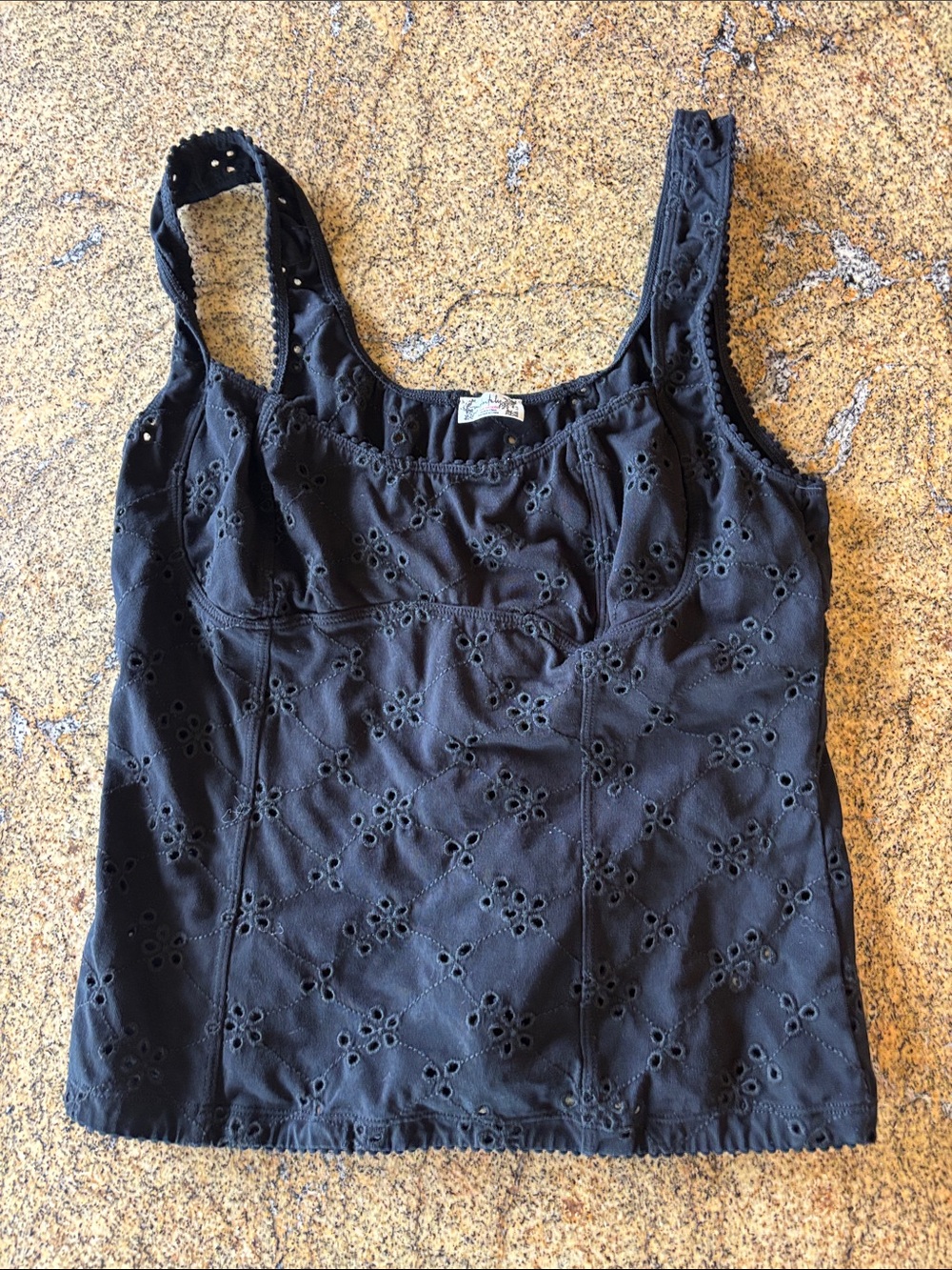 Black Eyelet Scoop Tank Top - Ladies Sleeveless Knit
